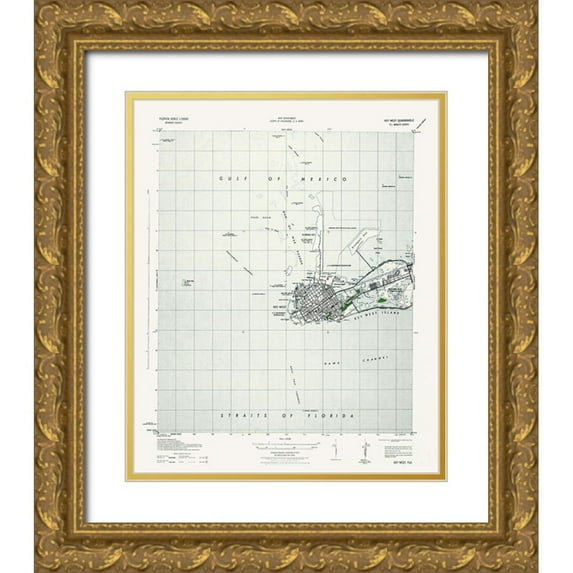USGS 26x31 Gold Ornate Wood Framed with Double Matting Museum Art Print Titled - Key West Florida Quad - USGS 1943