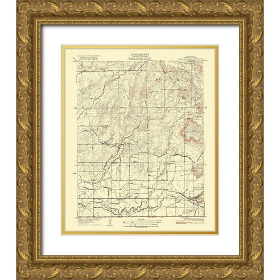 USGS 26x31 Gold Ornate Wood Framed with Double Matting Museum Art Print Titled - Mt Round California Quad - USGS 1922