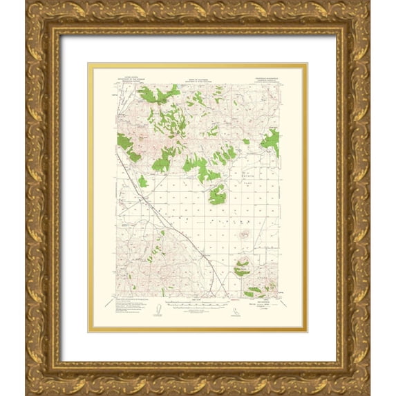 USGS 26x31 Gold Ornate Wood Framed with Double Matting Museum Art Print Titled - Ravendale California Quad - USGS 1956