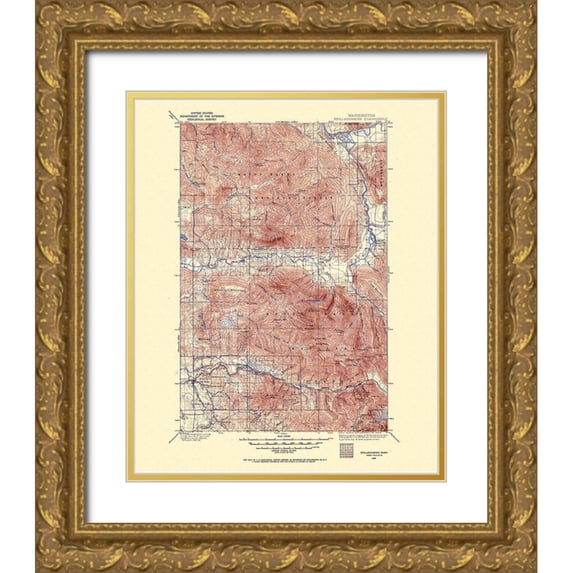 USGS 26x31 Gold Ornate Wood Framed with Double Matting Museum Art Print Titled - Stillaguamish Washington Quad - USGS 1899
