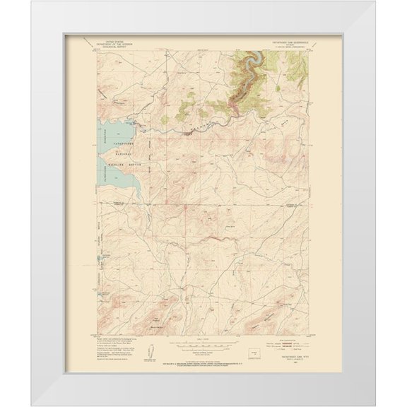 USGS 26x31 White Modern Wood Framed Museum Art Print Titled - Pathfinder Dam Wyoming Quad - USGS 1951