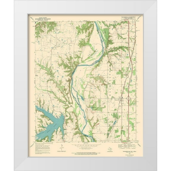 USGS 26x31 White Modern Wood Framed Museum Art Print Titled - Thackerville Texas Oklahoma Quad - USGS 1968