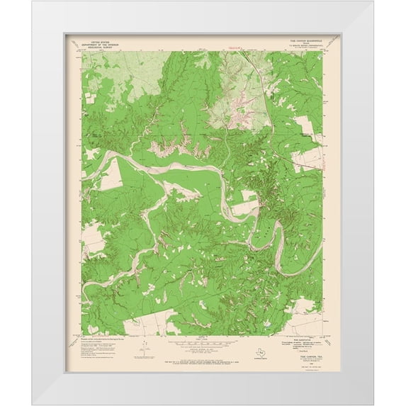 USGS 26x31 White Modern Wood Framed Museum Art Print Titled - Tige Canyon Texas Quad - USGS 1969