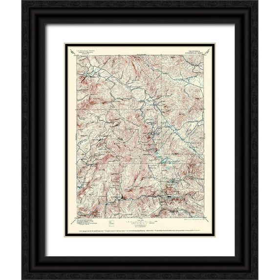 USGS 26x32 Black Ornate Wood Framed with Double Matting Museum Art Print Titled - Downieville California Quad - USGS 1897