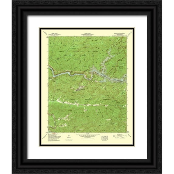 USGS 26x32 Black Ornate Wood Framed with Double Matting Museum Art Print Titled - Fontana Dam North Carolina Quad - USGS 1935