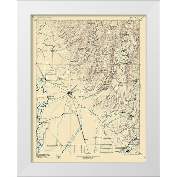 USGS 26x32 White Modern Wood Framed Museum Art Print Titled - Chico California Sheet - USGS 1895