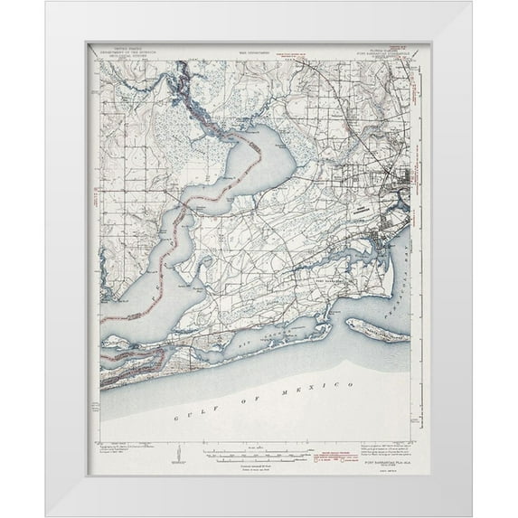 USGS 26x32 White Modern Wood Framed Museum Art Print Titled - Fort Barrancas Florida Alabama Quad - USGS 1943