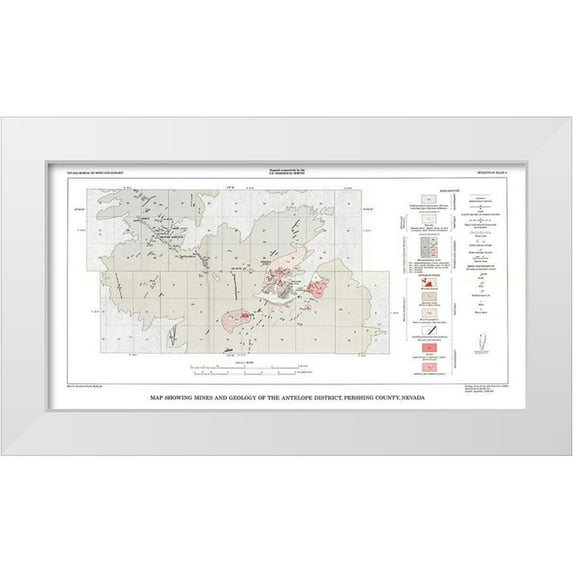 USGS 32x18 White Modern Wood Framed Museum Art Print Titled - Antelope District Pershing County NV Mines