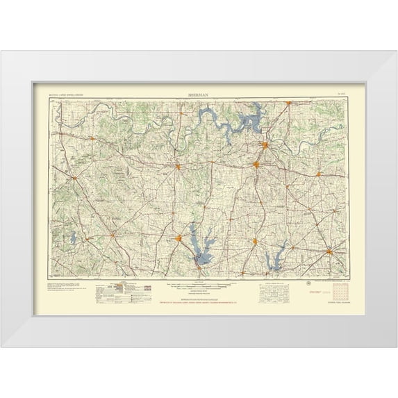 USGS 32x24 White Modern Wood Framed Museum Art Print Titled - Sherman Texas Quad - USGS 1954