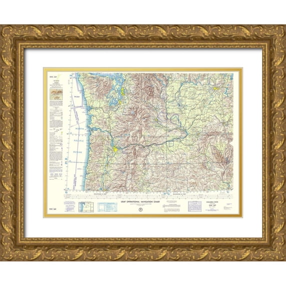 USGS 32x25 Gold Ornate Wood Framed with Double Matting Museum Art Print Titled - Columbia River Idaho Oregon Washington Sheet