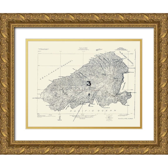 USGS 32x25 Gold Ornate Wood Framed with Double Matting Museum Art Print Titled - Kahoolawe Hawaii Quad - USGS 1926