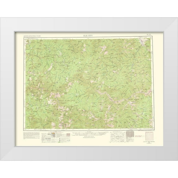 USGS 32x26 White Modern Wood Framed Museum Art Print Titled - Elk City Idaho Montana Quad - USGS 1963