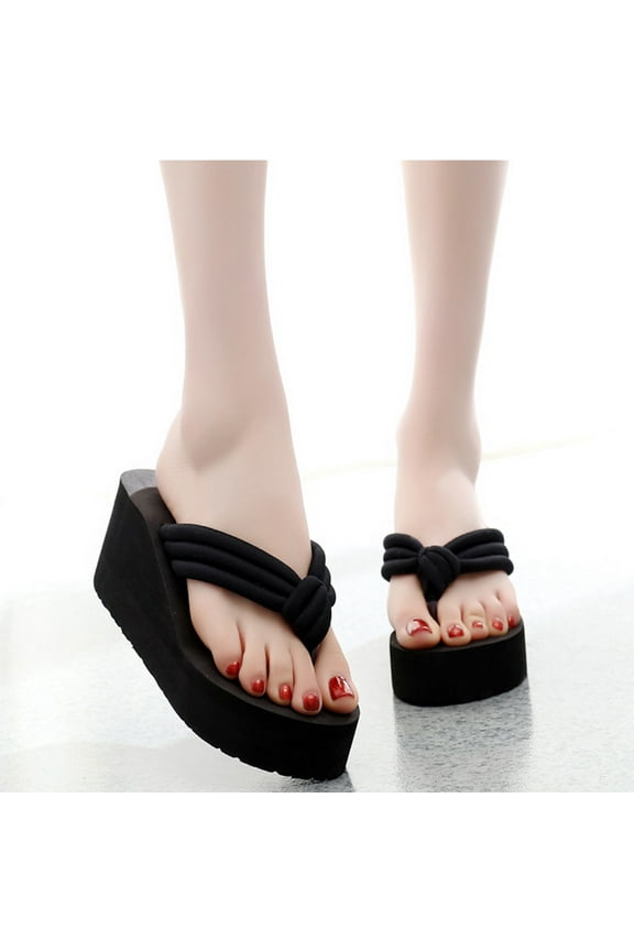 1 Pair Black Platform Thong Sandal High Heel Slip-resistant Outsole EVA Material for Beach and Resort Wear