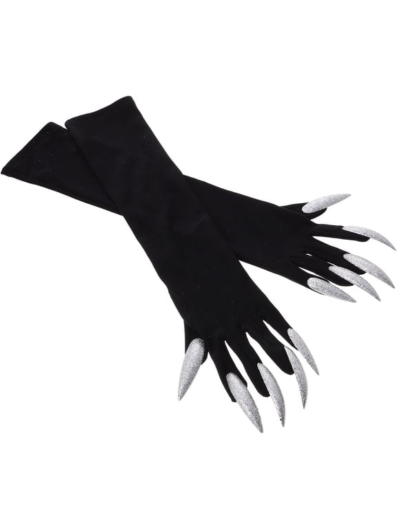 1 Pair Gloves with Fingernails, Costume Accessories for Cosplay Party, Scary Atmosphere, Haunted House Prop
