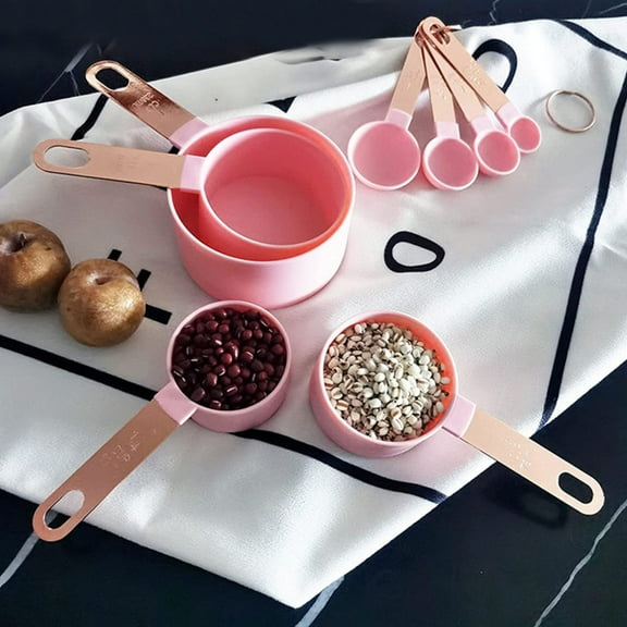 USHOBE 1 Set Plastic Kitchen Measuring Cups And Spoons For Home Use In Pink 14X9Cm