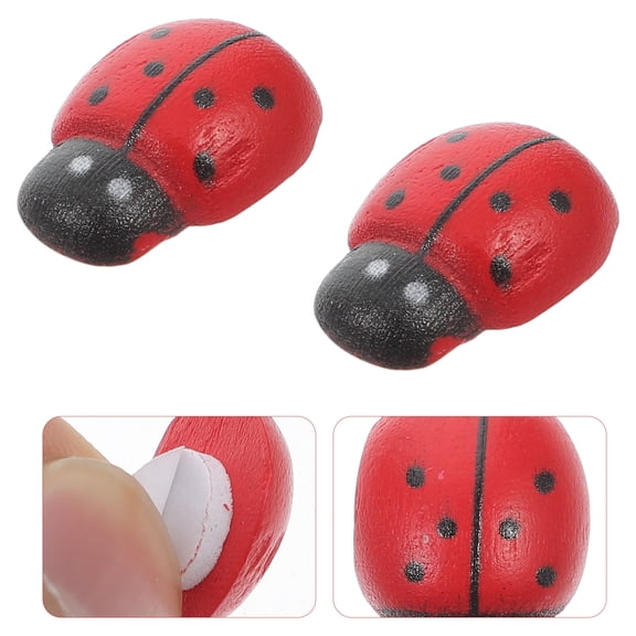 USHOBE 100Pcs Red Wooden Ladybug Figurines for DIY Craft Projects and Home Decorative Accents