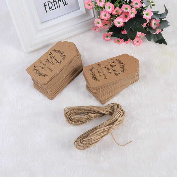 USHOBE 101Pcs Kraft Paper Tags with Jute Twine Rectangular for present and Holiday Cards