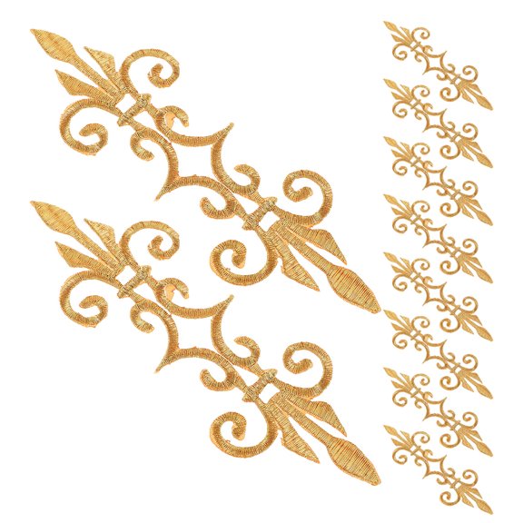 USHOBE 10Pcs Metallic Plated Gold Flower Embroidered Iron on Applique Patches for Costume Enhancement