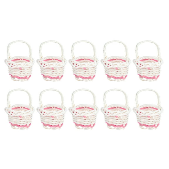 USHOBE 10-Pack Small White Wicker Baskets with Handles, Tiny Rattan Storage Baskets for Home, Office, and Decorative Use