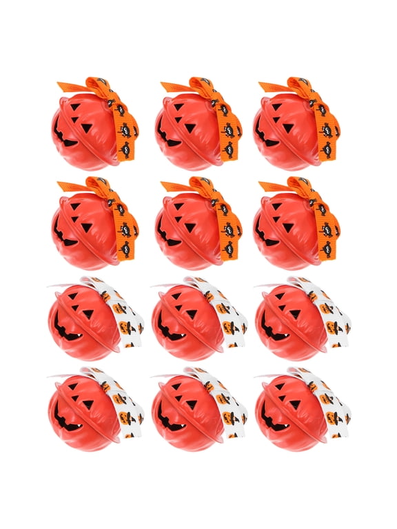 12 Pcs Orange Pumpkin Jingle Bell Pendants, Fall Craft Charms for Decorations, Garlands, Party Decor