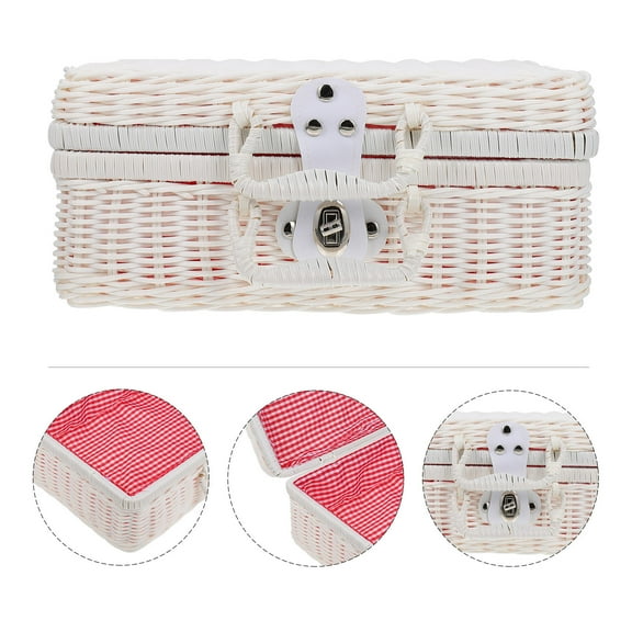 USHOBE 1Pc White Woven Suitcase Handwoven with Lock for Secure Storage and Large Capacity