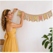USHOBE 1Pc Summer Party Banner Khaki Linen Bunting Decoration Flag