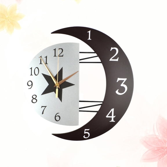 USHOBE Silent Quartz Black Wall Clock, Creative Moon Shape, Wooden Bamboo, Home Decor