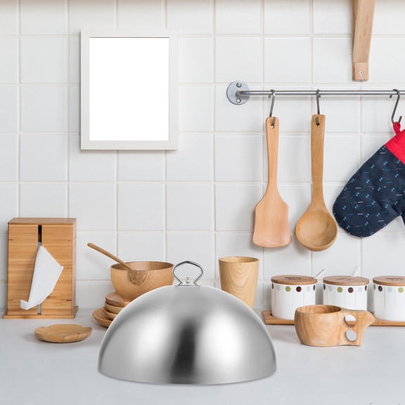 USHOBE 1Pc Food Serving Cover in Silver for Outdoor Dining and Dustproof 11.8x11.8x5.5in