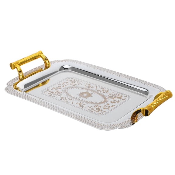 USHOBE Golden Rectangular Steel Serving Tray for Dining, Parties, and Decorative Use - and Stylish
