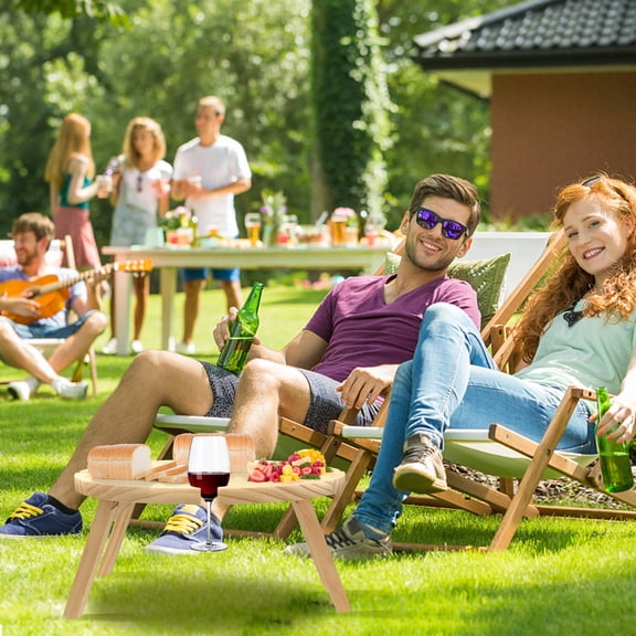 USHOBE 1Pc Khaki Wood Table Foldable Serving Desk for Outdoor Picnic Beach and Party Use