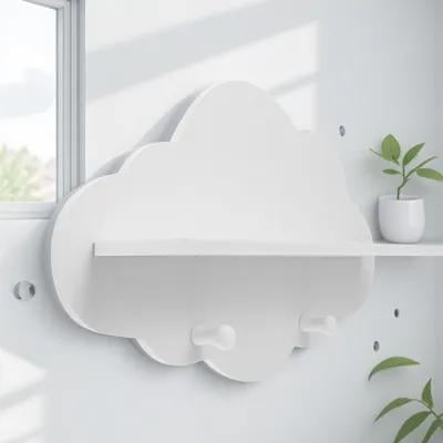 USHOBE 1Pc White Wooden Floating Wall Shelf Punch Free Cloud Shape for Home Storage