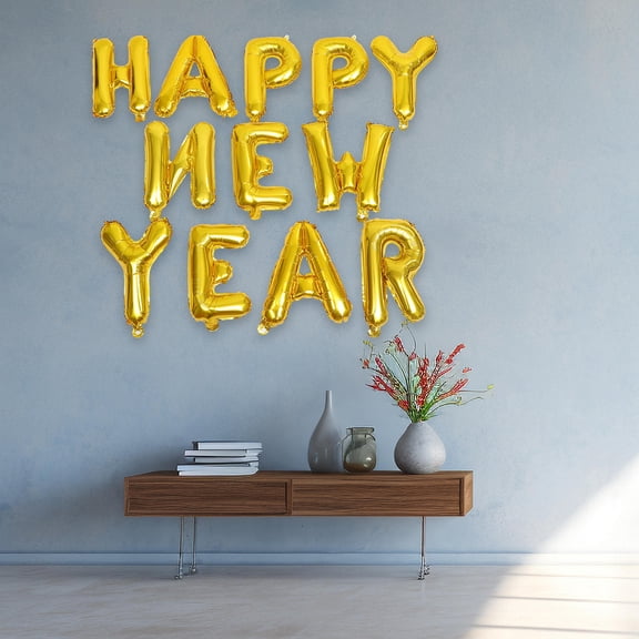 USHOBE 1Set Golden Foil Balloons New Year Party Supplies for Wall Door Window Decorations