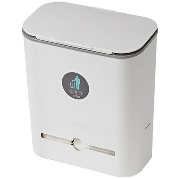 USHOBE 1Set Hanging Trash Can Rubbish Bin Kitchen Garbage Storage Container Plastic White Grey 30x25cm