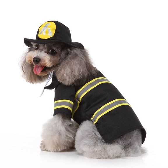 USHOBE 1Set Pet Dog Clothes Firefighter Uniform Style Black Performance Costume Comfortable Coat