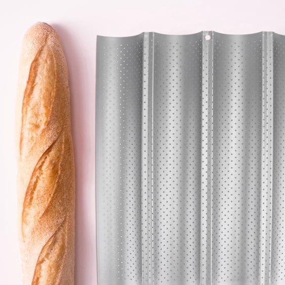 USHOBE 2-Piece French Bread Pan, Nonstick Stainless Steel Baking Tray, 4-Wave Loaf Mold for Home Ovens, Kitchen Bakeware