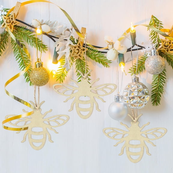 USHOBE 20Pcs Craft Blanks Wooden Bee Ornament Khaki Unfinished Wood Slices for Hanging Decor