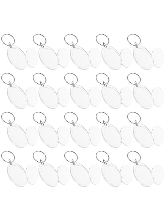 Blank Insert Keyring White Durable Acrylic and Metal for Keys 24Pcs