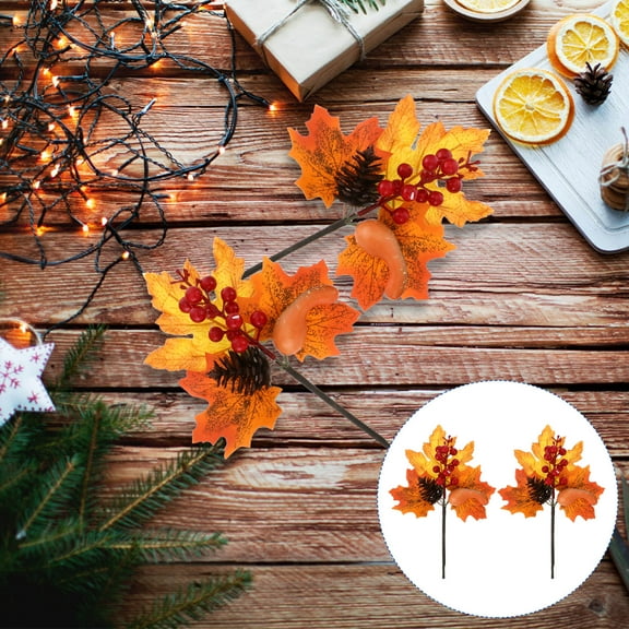 USHOBE 2Pcs 9.6X5.9in Resin Artificial Maple Leaves Branch Assorted Color Pine Cone Picks Harvest