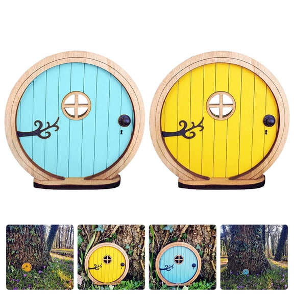 USHOBE 2Pcs Mini Wood Fairy Door Decoration Blue Small Door Adornment for Crafting and Home Decor