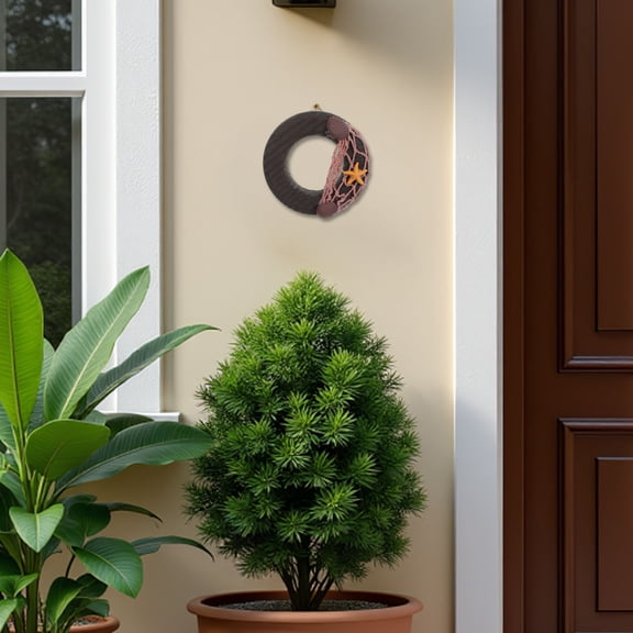 USHOBE 2Pcs Dark Brown Wood Lifebuoy Wall Hanging for Beach Themed Home Decor