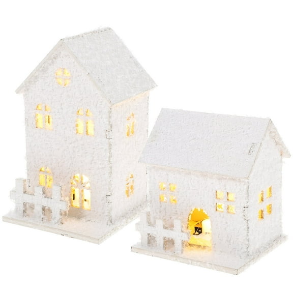 USHOBE Christmas Village House Set White Wooden 2Pcs 3.5x3.3x3.0in