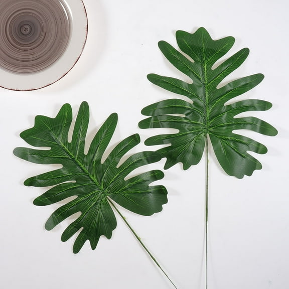 USHOBE 2Set Artificial Plants Leaves Green Leaf Shaped Plastic Fabric Steel Stem for Room Decoration Home Accessories