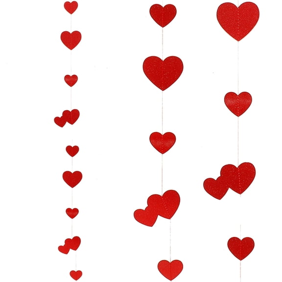 USHOBE Red Metallic Heart-Shaped Glitter Paper Hanging Decor, 2 Strings Valentine Pendant for Parties and Special Events