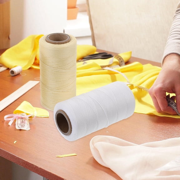 USHOBE 3Pcs Waxed Line for Leather Repair Hand Stitching Wax Thread White Beige Light Yellow 260m x 0.8mm