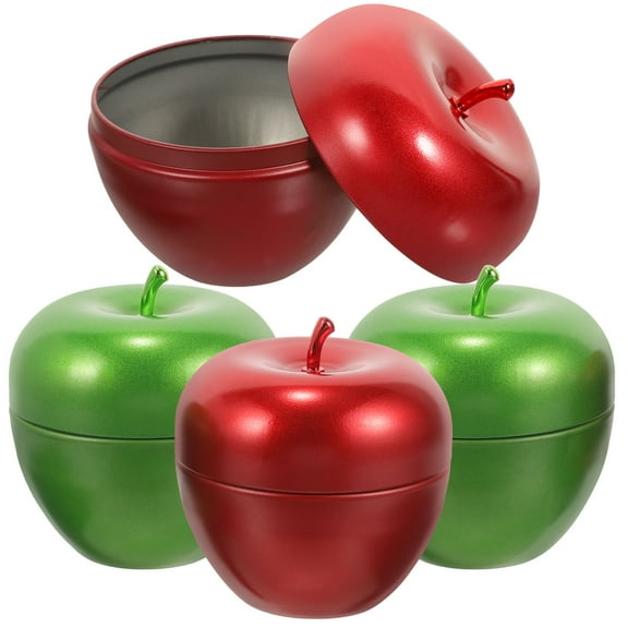 USHOBE 4Pcs Storage Jars Canisters Red Apple Shaped Tinplate for Kitchen Use