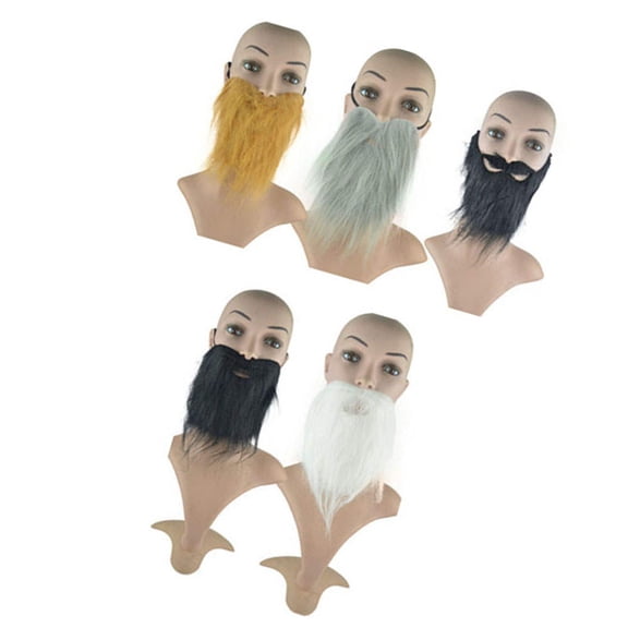 USHOBE 5 Pcs Cosplay Fake Beard For Adults Brown Flannel Masquerade Parties Supplies