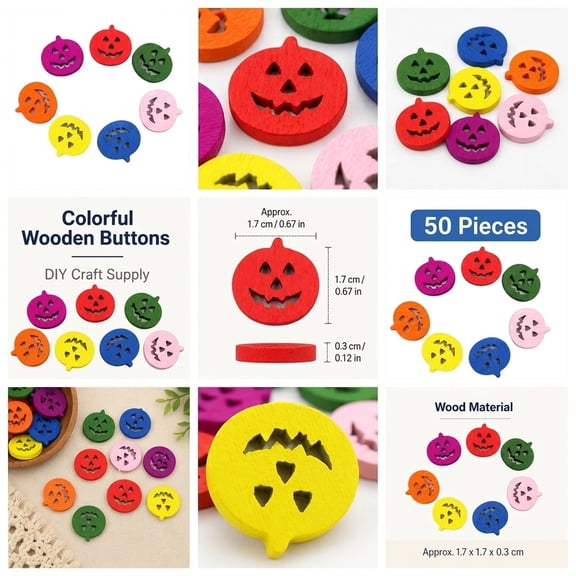 USHOBE pumpkin buttons Colorful Cartoon Wooden Craft Embellishments 50 Count