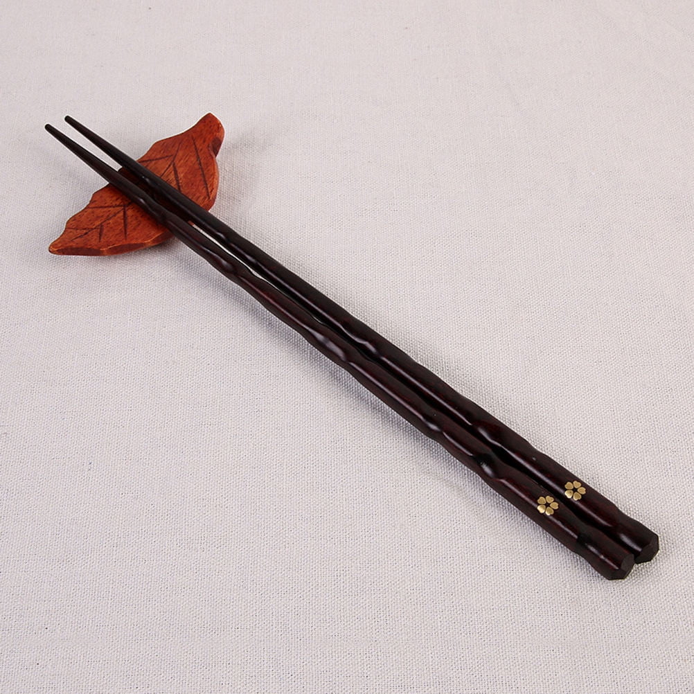 USHOBE 5Pairs Solid Wood Dark Brown Chopsticks with Cherry Blossom for ...