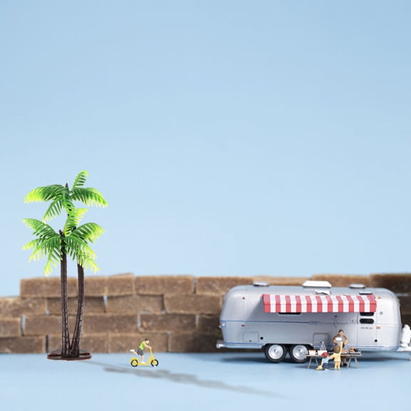 USHOBE 5Pcs Green Plastic Coconut Palm Model Trees for Miniature Landscape, Diorama, Train Layout, Railroad Scenery Decor