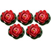 USHOBE 5Pcs Plastic Water Lilies Red Floating Lotus Decoration for Patio and Pool